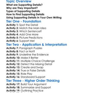 Supporting Details Worksheet Activity Booklet