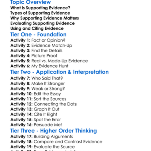Supporting Evidence Worksheet Activity Booklet