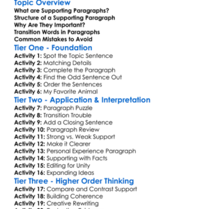 Supporting Paragraphs Worksheet Activity Booklet