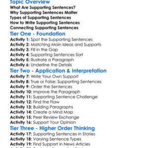 Supporting Sentences Worksheet Activity Booklet
