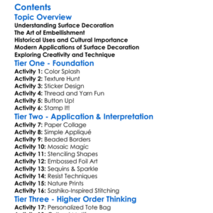 Surface Decoration And Embellishments Worksheet Activity Booklet