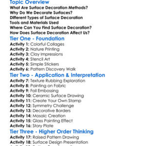 Surface Decoration Methods Worksheet Activity Booklet