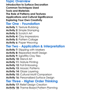 Surface Decoration Techniques Worksheet Activity Booklet
