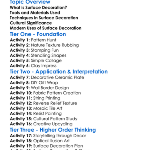 Surface Decoration Worksheet Activity Booklet