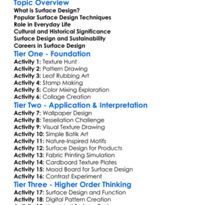 Surface Design Worksheet Activity Booklet