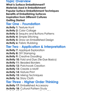 Surface Embellishment Techniques Worksheet Activity Booklet