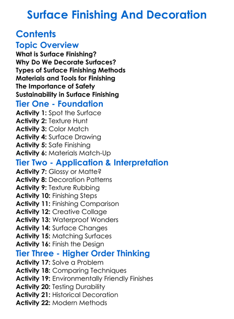 Surface Finishing And Decoration Worksheet Activity Booklet