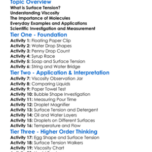 Surface Tension And Viscosity Worksheet Activity Booklet