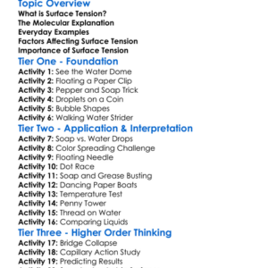 Surface Tension Worksheet Activity Booklet