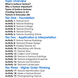 Surface Texture Creation Worksheet Activity Booklet