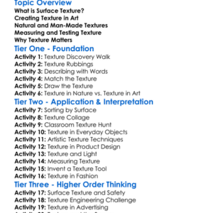 Surface Texture Development Worksheet Activity Booklet