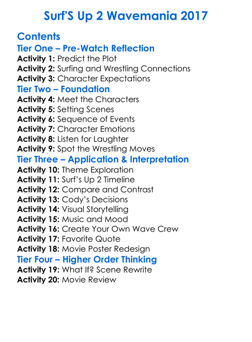 Surfs Up 2 Wavemania 2017 Worksheet Activity Booklet