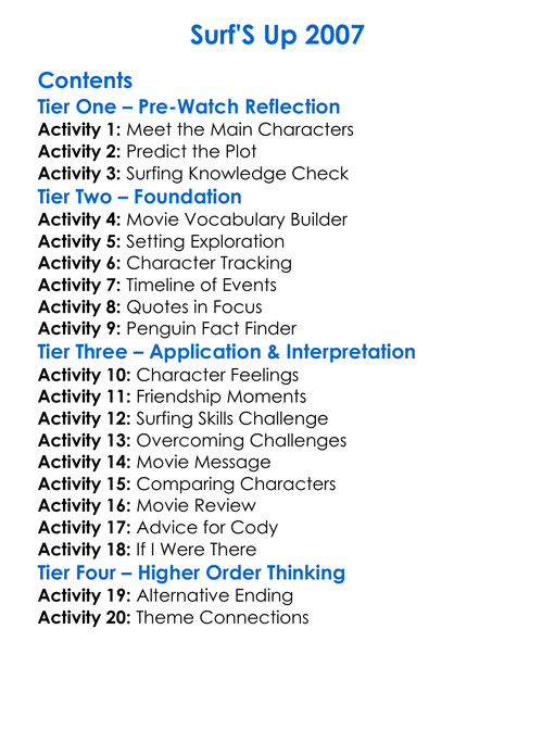 Surfs Up 2007 Worksheet Activity Booklet