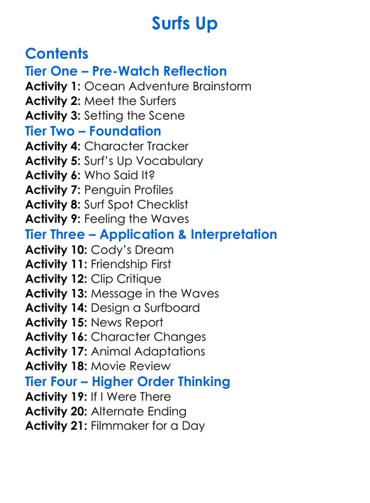 Surfs Up Worksheet Activity Booklet