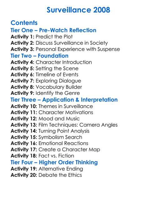 Surveillance 2008 Worksheet Activity Booklet