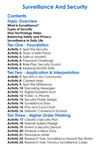 Surveillance And Security Worksheet Activity Booklet