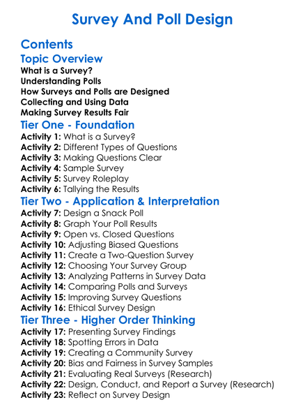 Survey And Poll Design Worksheet Activity Booklet