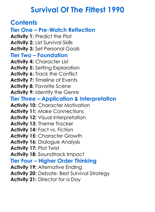 Survival Of The Fittest 1990 Worksheet Activity Booklet