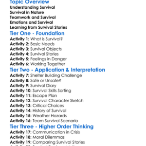 Survival Themes Worksheet Activity Booklet