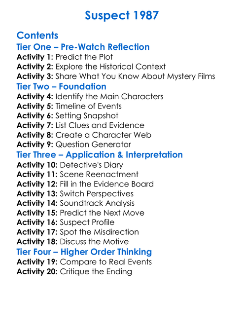 Suspect 1987 Worksheet Activity Booklet