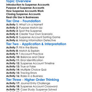 Suspense Accounts Worksheet Activity Booklet