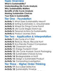 Sustainability And Life Cycle Analysis Worksheet Activity Booklet