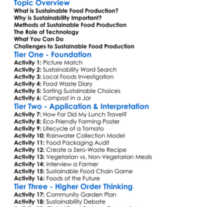 Sustainability In Food Production Worksheet Activity Booklet