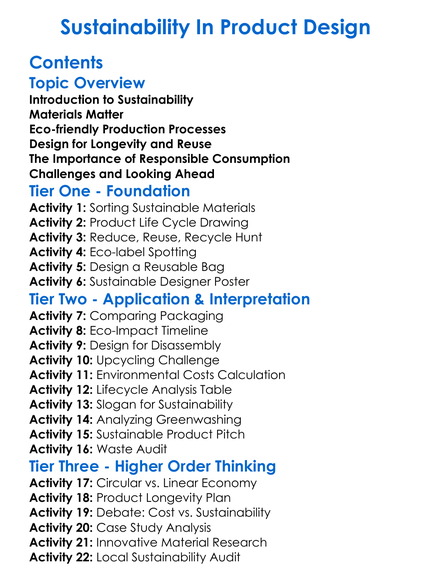 Sustainability In Product Design Worksheet Activity Booklet