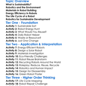Sustainability In Robotics Worksheet Activity Booklet