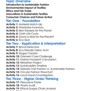 Sustainability In Textiles And Fashion Worksheet Activity Booklet