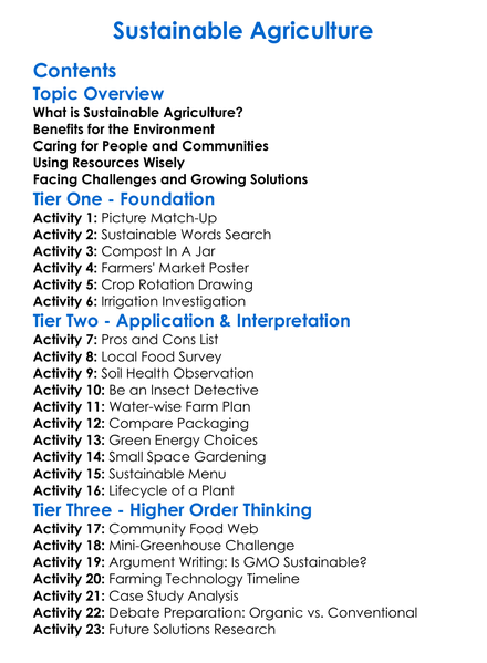 Sustainable Agriculture Worksheet Activity Booklet