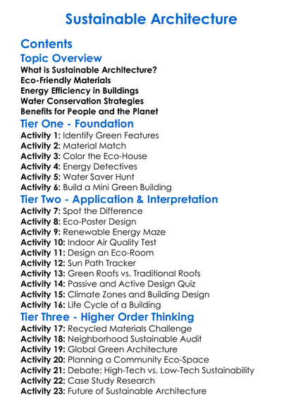 Sustainable Architecture Worksheet Activity Booklet