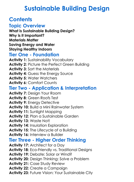 Sustainable Building Design Worksheet Activity Booklet
