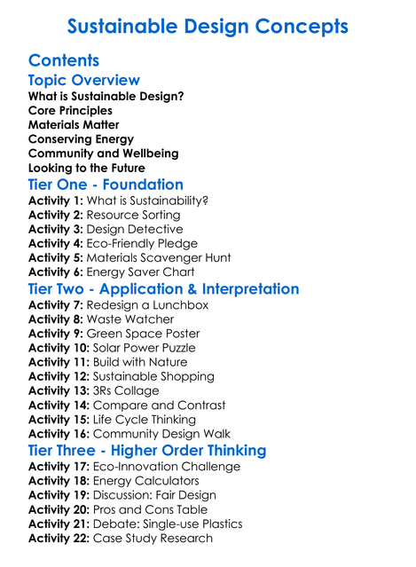 Sustainable Design Concepts Worksheet Activity Booklet