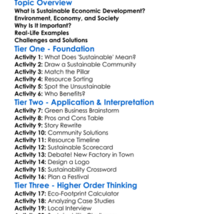 Sustainable Economic Development Worksheet Activity Booklet