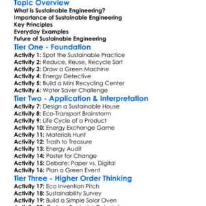 Sustainable Engineering Worksheet Activity Booklet