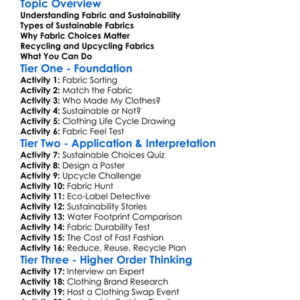 Sustainable Fabric Choices Worksheet Activity Booklet