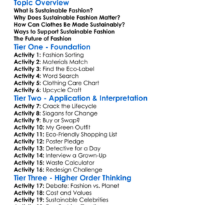 Sustainable Fashion Practices Worksheet Activity Booklet