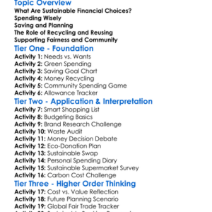 Sustainable Financial Choices Worksheet Activity Booklet