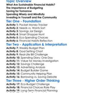 Sustainable Financial Habits Worksheet Activity Booklet