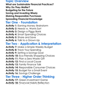 Sustainable Financial Practices Worksheet Activity Booklet