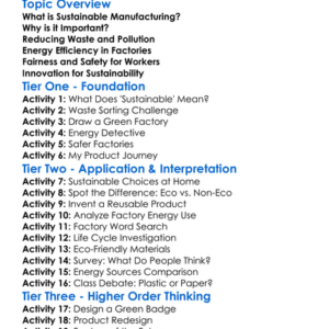 Sustainable Manufacturing Methods Worksheet Activity Booklet