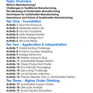 Sustainable Manufacturing Worksheet Activity Booklet