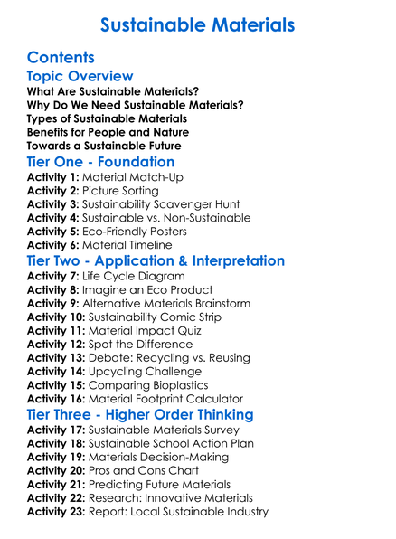Sustainable Materials Worksheet Activity Booklet