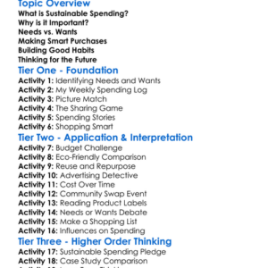 Sustainable Spending Habits Worksheet Activity Booklet