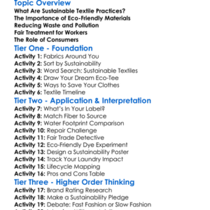 Sustainable Textile Practices Worksheet Activity Booklet