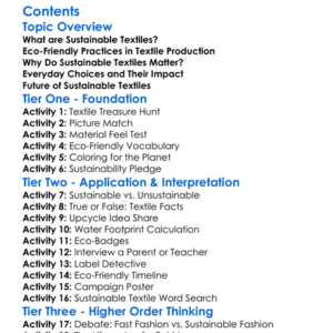 Sustainable Textiles And Eco-Friendly Practices Worksheet Activity Booklet