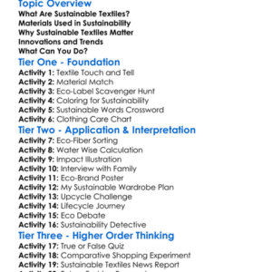 Sustainable Textiles Worksheet Activity Booklet