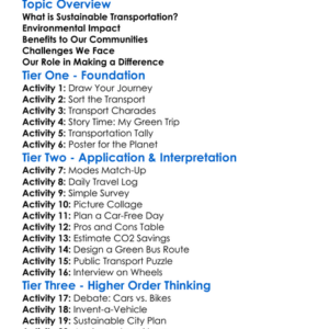 Sustainable Transportation Worksheet Activity Booklet