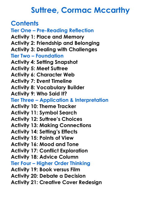 Suttree Cormac Mccarthy Worksheet Activity Booklet